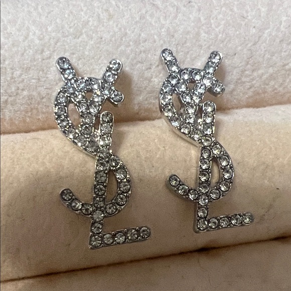 Upcycled Jewelry - Sparkling Silver Crystal Monogram Earrings